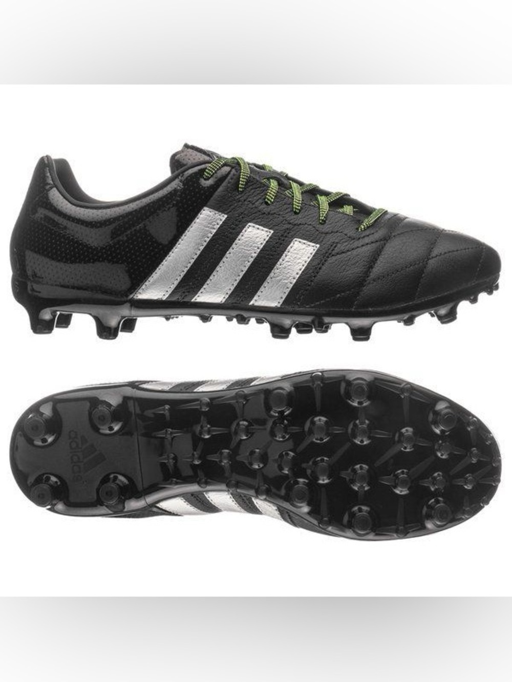 adidas Black Soccer Cleats with Silver Stripes and Lime Accent